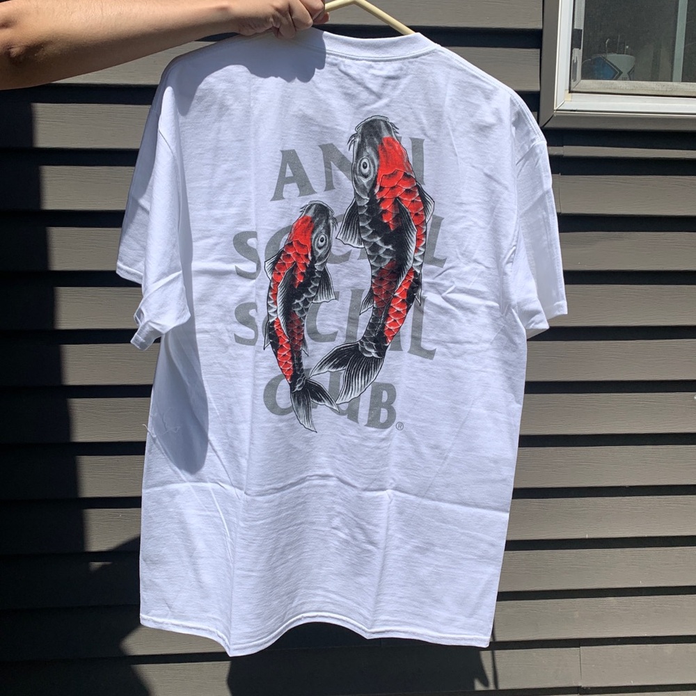 Anti Social Social Club White Short-Sleeve Tee with Red & Black Koi Graphic
